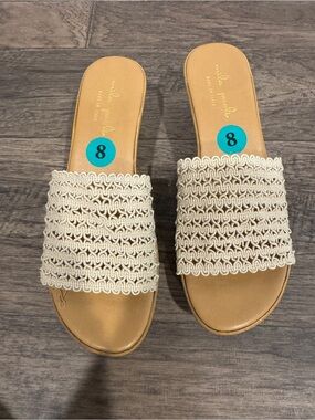 Mila Paola Women's Cream Crochet Slide Sandals Sz 8